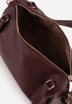 Bordowa Torebka na Ramię Typu Bowling Bag z Dodatkowym Paskiem Ventosia