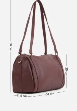 Bordowa Torebka na Ramię Typu Bowling Bag z Dodatkowym Paskiem Ventosia