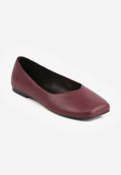 Bordowe Balerinki Eleganckie ze Ściętym Noskiem Kwadratowym Gadapa