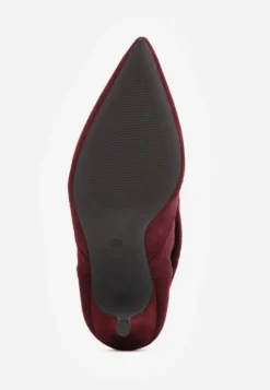 Bordowe Botki Slouchy na Szpilce z Imitacji Zamszu z Ozdobnymi Metalowymi Oczkami Tallie