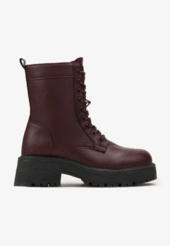 Bordowe Botki Workery na Grubej Podeszwie Fashia