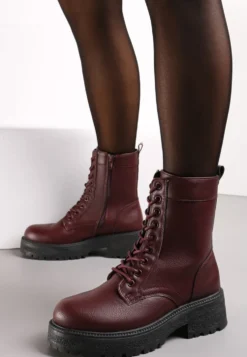 Bordowe Botki Workery na Grubej Podeszwie Fashia