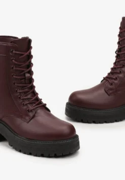 Bordowe Botki Workery na Grubej Podeszwie Fashia