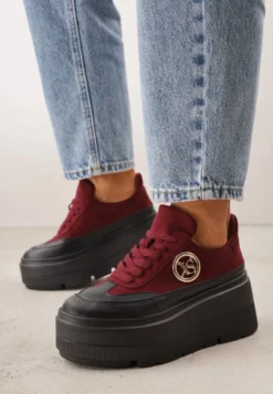 Bordowe Chunky Sneakersy Vices na Platformie z Okrągłym Detalem Sedvira