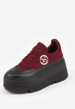 Bordowe Chunky Sneakersy Vices na Platformie z Okrągłym Detalem Sedvira