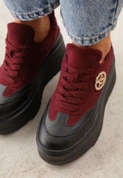 Bordowe Chunky Sneakersy Vices na Platformie z Okrągłym Detalem Sedvira