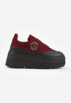 Bordowe Chunky Sneakersy Vices na Platformie z Okrągłym Detalem Sedvira