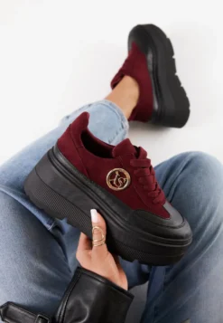 Bordowe Chunky Sneakersy Vices na Platformie z Okrągłym Detalem Sedvira