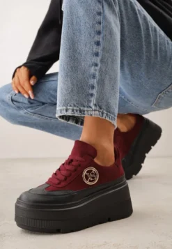 Bordowe Chunky Sneakersy Vices na Platformie z Okrągłym Detalem Sedvira