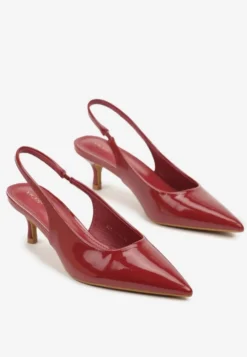 Bordowe Czółenka Slingback Vices z Lakierowanym Połyskiem na Kaczuszce Sonwena