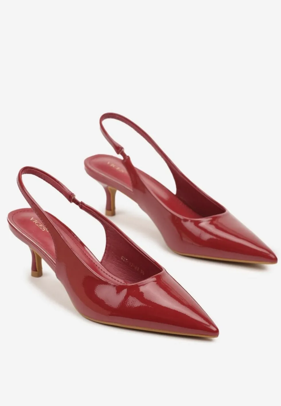 Bordowe Czółenka Slingback Vices z Lakierowanym Połyskiem na Kaczuszce Sonwena