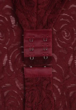 Bordowe Eleganckie Koronkowe Body z Dekoltem w Szpic Vattia