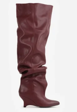 Bordowe Eleganckie Kozaki Typu Wedge Slouchy Swatte