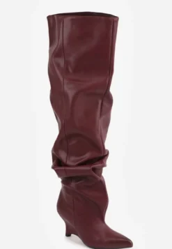 Bordowe Eleganckie Kozaki Typu Wedge Slouchy Swatte