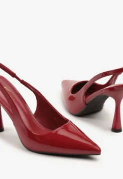 Bordowe Lakierowane Sandały Szpilki Typu Slingback Ulios