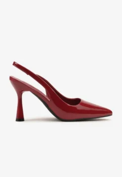 Bordowe Lakierowane Sandały Szpilki Typu Slingback Ulios