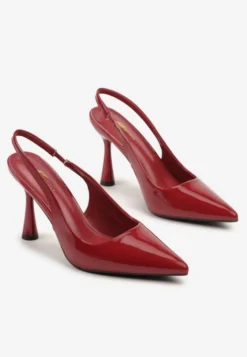 Bordowe Lakierowane Sandały Szpilki Typu Slingback Ulios