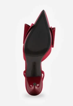 Bordowe Sandały Satynowe na Szpilce Slingback Ozdobione Kokardą Daemoris