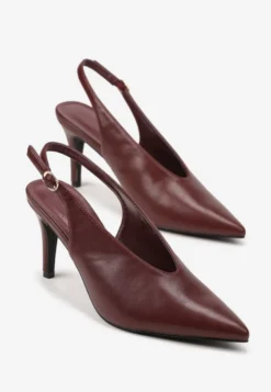 Bordowe Sandały Slingback na Obcasie Typu Szpilka Latira