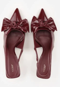 Bordowe Sandały Vices na Szpilce Slingback Ozdobione Kokardą Nilendria