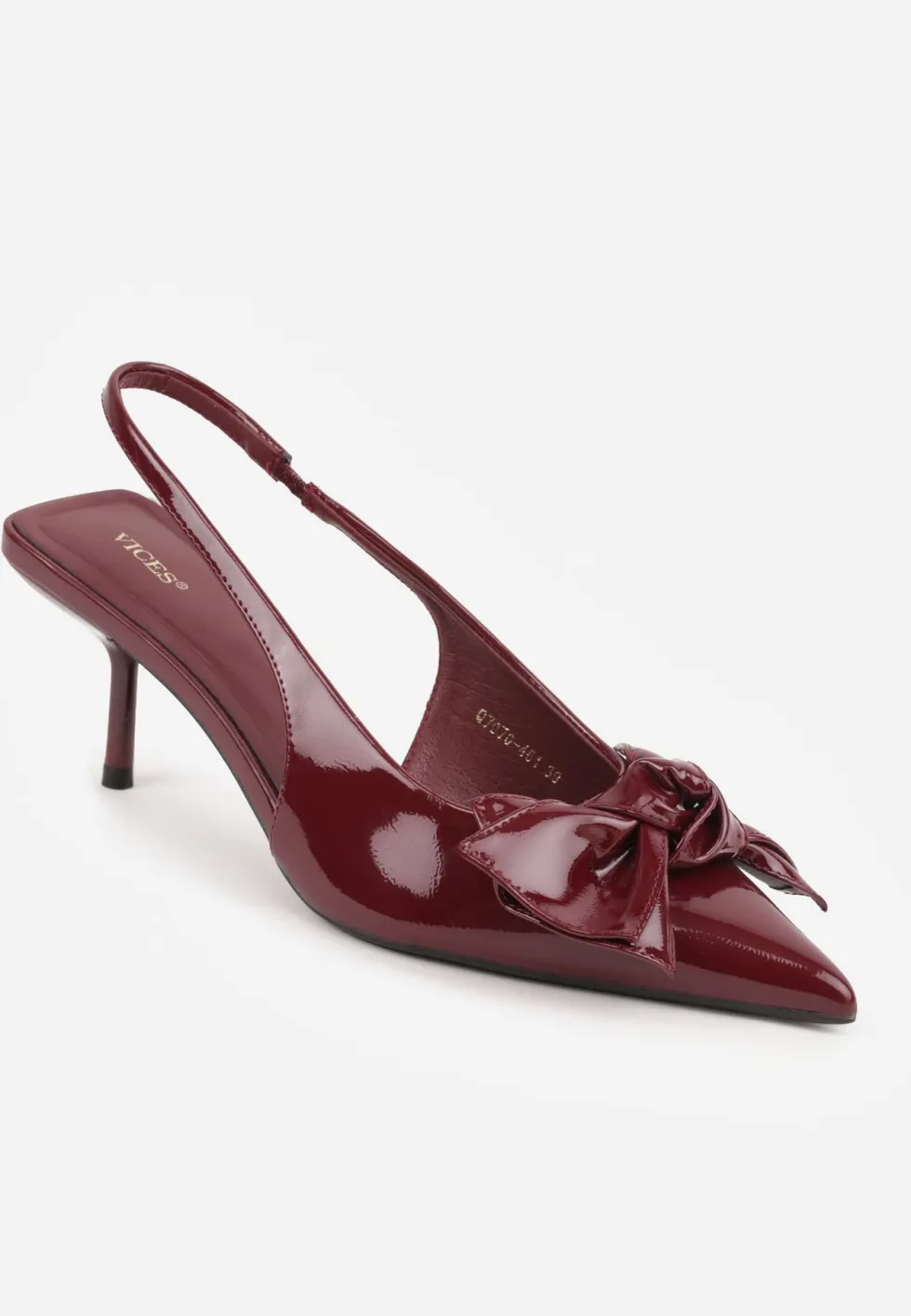 Bordowe Sandały Vices na Szpilce Slingback Ozdobione Kokardą Nilendria