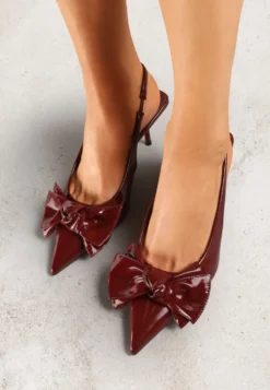 Bordowe Sandały Vices na Szpilce Slingback Ozdobione Kokardą Nilendria