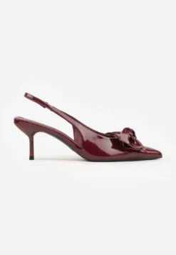 Bordowe Sandały Vices na Szpilce Slingback Ozdobione Kokardą Nilendria