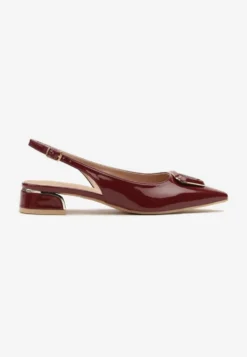 Bordowe Sandały Vices Typu Slingback na Niskim Obcasie ze Skórzaną Wkładką Geometryczną Ozdobą Lilienia