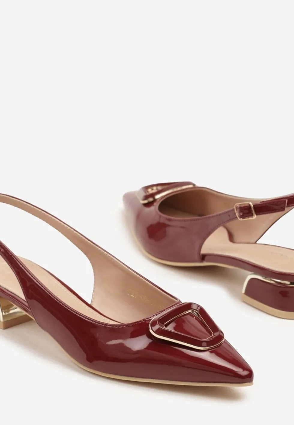 Bordowe Sandały Vices Typu Slingback na Niskim Obcasie ze Skórzaną Wkładką Geometryczną Ozdobą Lilienia