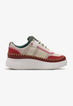 Bordowe Sneakersy na Platformie Ozdobione Tweedowymi Wstawkami i Cyrkoniami Eganna