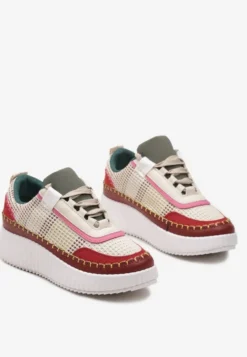 Bordowe Sneakersy na Platformie Ozdobione Tweedowymi Wstawkami i Cyrkoniami Eganna