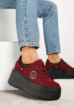 Bordowe Sneakersy Vices na Platformie Ozdobione Metaliczną Aplikacją Tatellia