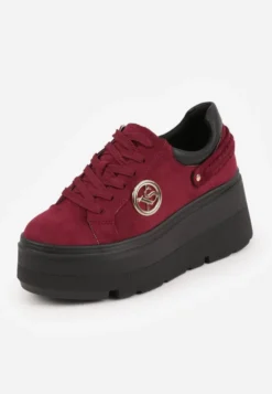 Bordowe Sneakersy Vices na Platformie Ozdobione Metaliczną Aplikacją Tatellia