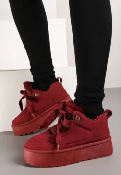 Bordowe Sneakersy Vices Stylizowane na Śniegowce na Platformie Obszyte Futerkiem Naleris
