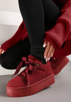 Bordowe Sneakersy Vices Stylizowane na Śniegowce na Platformie Obszyte Futerkiem Naleris