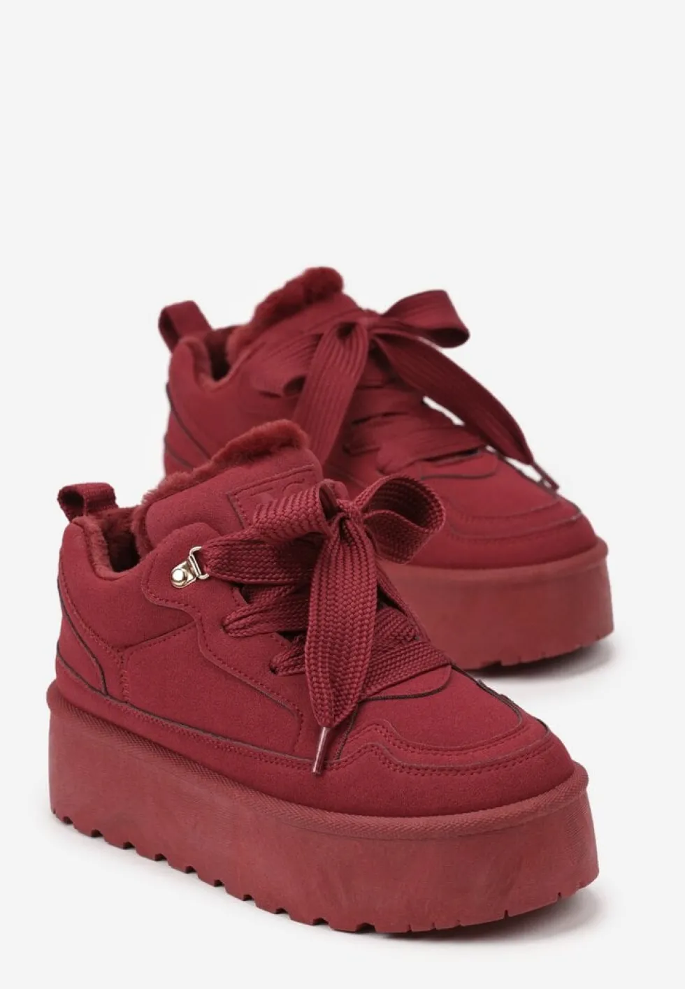 Bordowe Sneakersy Vices Stylizowane na Śniegowce na Platformie Obszyte Futerkiem Naleris