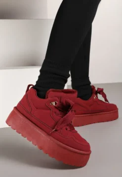 Bordowe Sneakersy Vices Stylizowane na Śniegowce na Platformie Obszyte Futerkiem Naleris