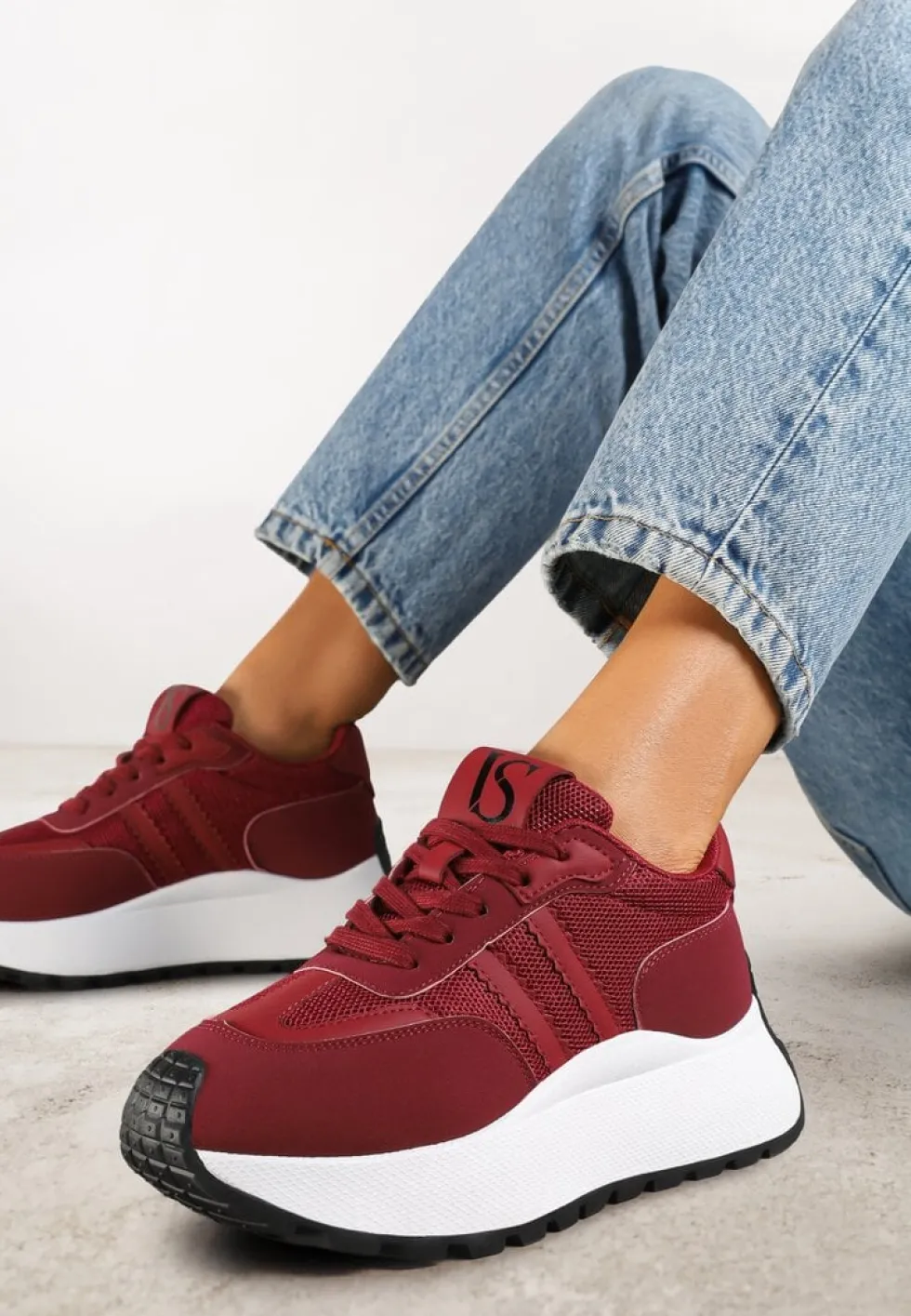 Bordowe Sznurowane Sneakersy Vices na Platformie z Ozdobnymi Paskami Seliniel