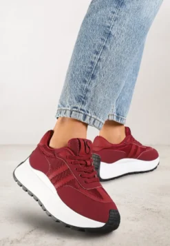 Bordowe Sznurowane Sneakersy Vices na Platformie z Ozdobnymi Paskami Seliniel