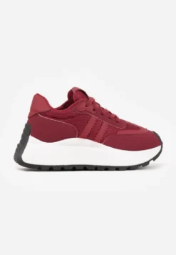 Bordowe Sznurowane Sneakersy Vices na Platformie z Ozdobnymi Paskami Seliniel