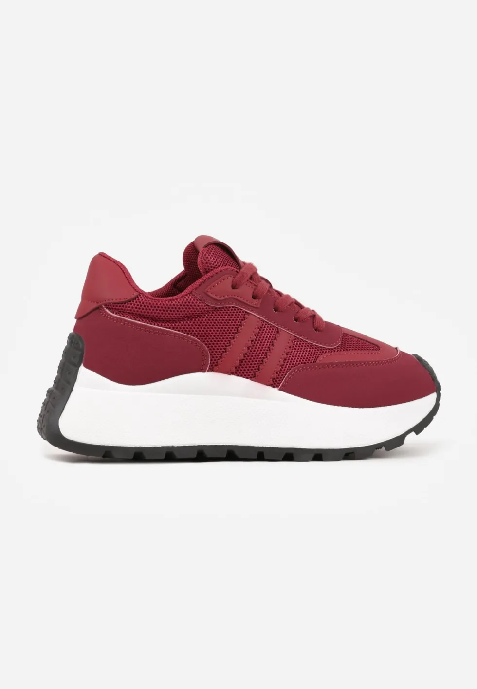 Bordowe Sznurowane Sneakersy Vices na Platformie z Ozdobnymi Paskami Seliniel