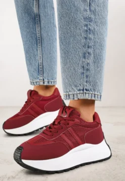 Bordowe Sznurowane Sneakersy Vices na Platformie z Ozdobnymi Paskami Seliniel