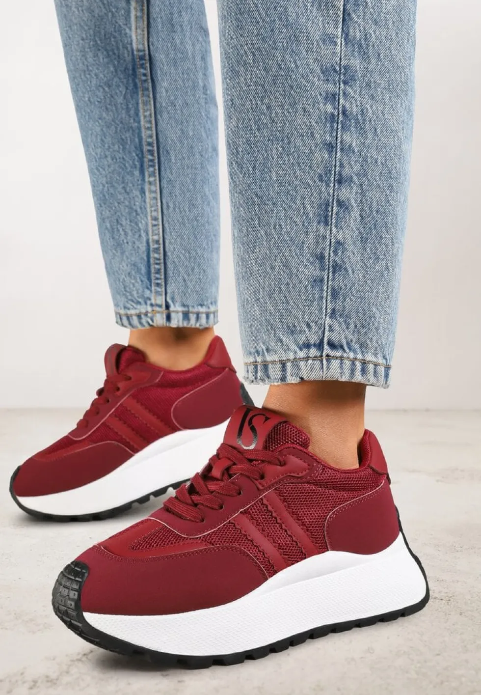 Bordowe Sznurowane Sneakersy Vices na Platformie z Ozdobnymi Paskami Seliniel