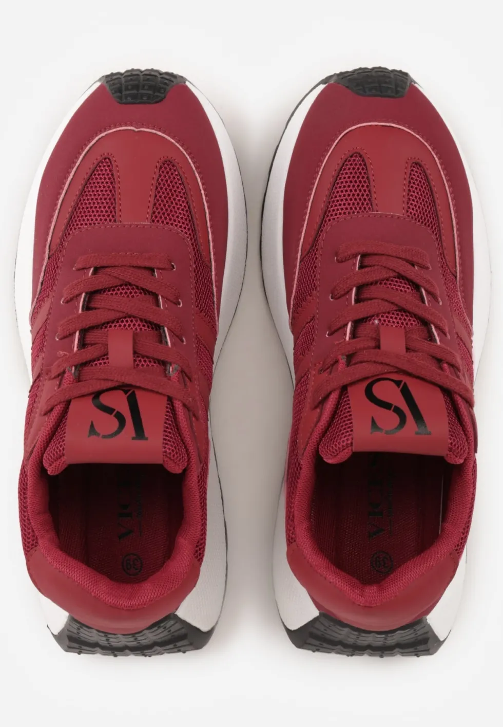 Bordowe Sznurowane Sneakersy Vices na Platformie z Ozdobnymi Paskami Seliniel