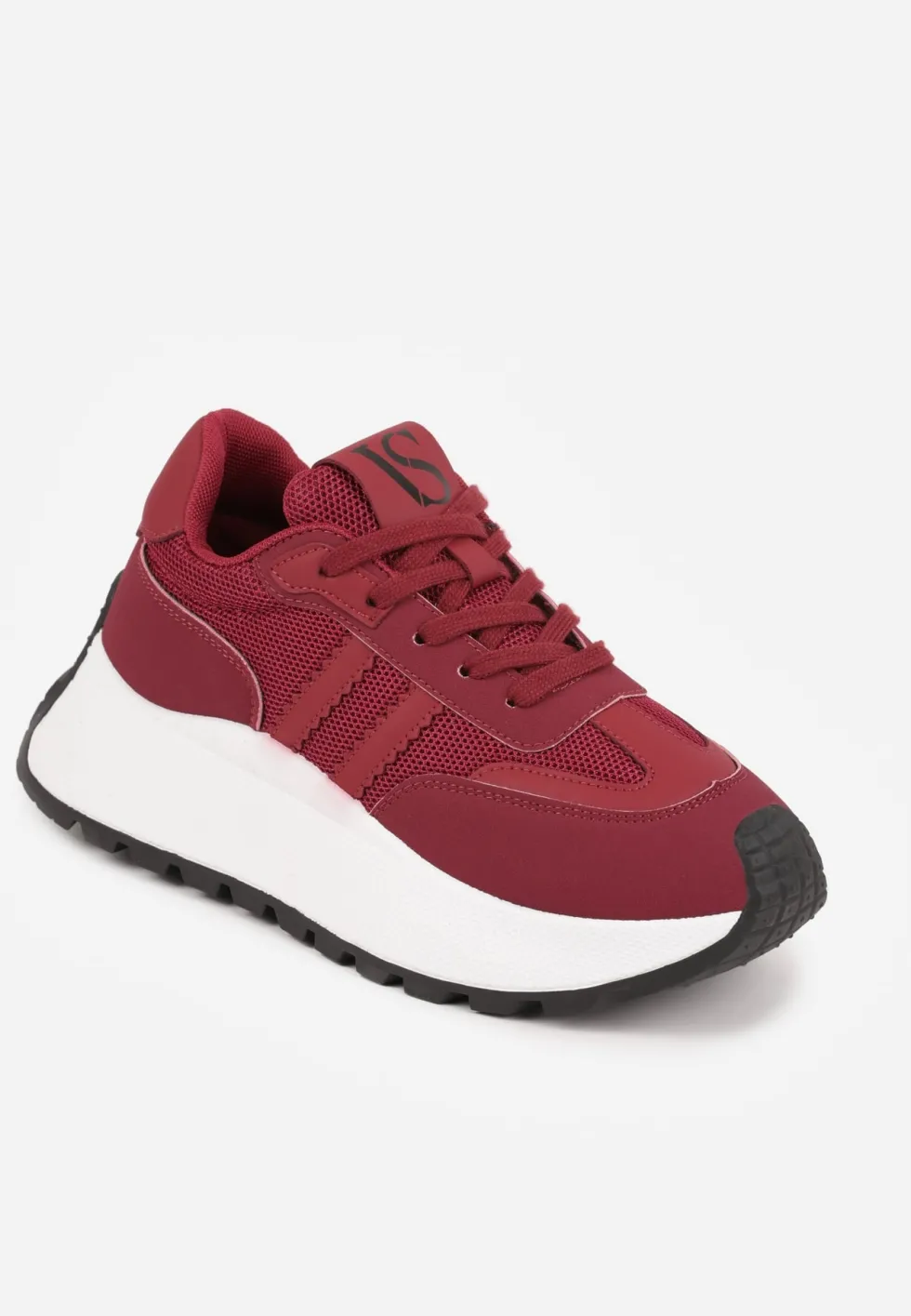 Bordowe Sznurowane Sneakersy Vices na Platformie z Ozdobnymi Paskami Seliniel