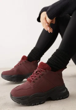 Bordowe Trapery Sneakersy Vices na Platformie z Tłoczeniem Nirrise