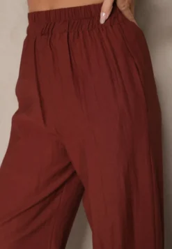 Bordowe Wiskozowe Spodnie Palazzo High Waist z Lnem Linaselia