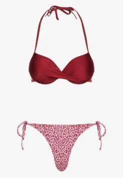 Bordowe Wiązane Bikini Biustonosz Halter i Majtki Figi Savadine