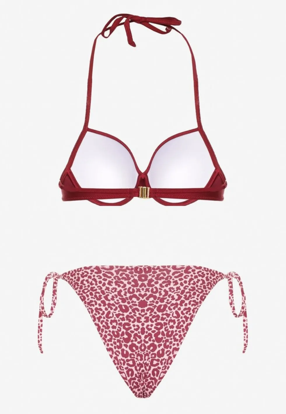 Bordowe Wiązane Bikini Biustonosz Halter i Majtki Figi Savadine