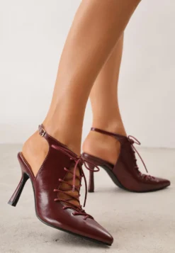 Bordowo-Czerwone Wiązane Szpilki Typu Slingback Angellta